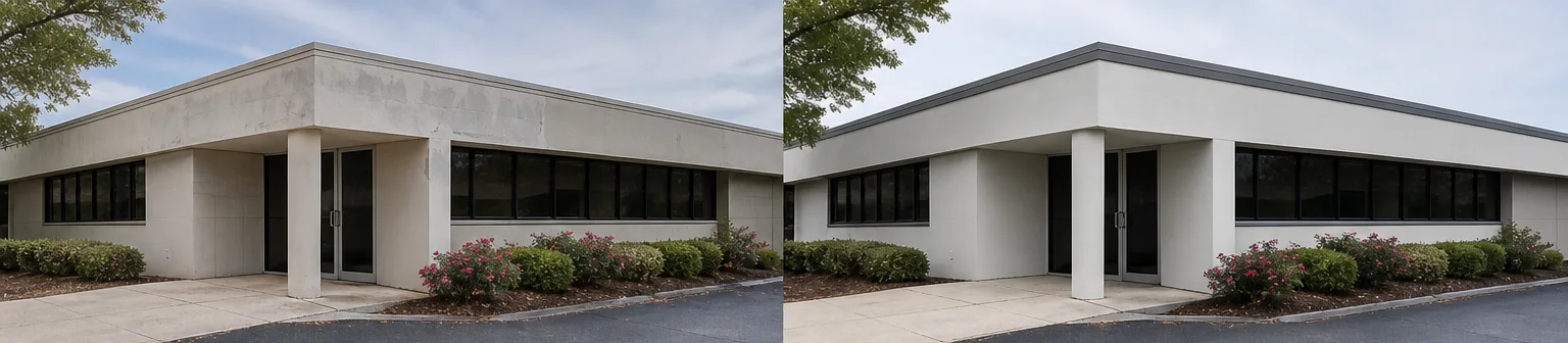 Three visual before-and-after examples of commercial painting, example 1