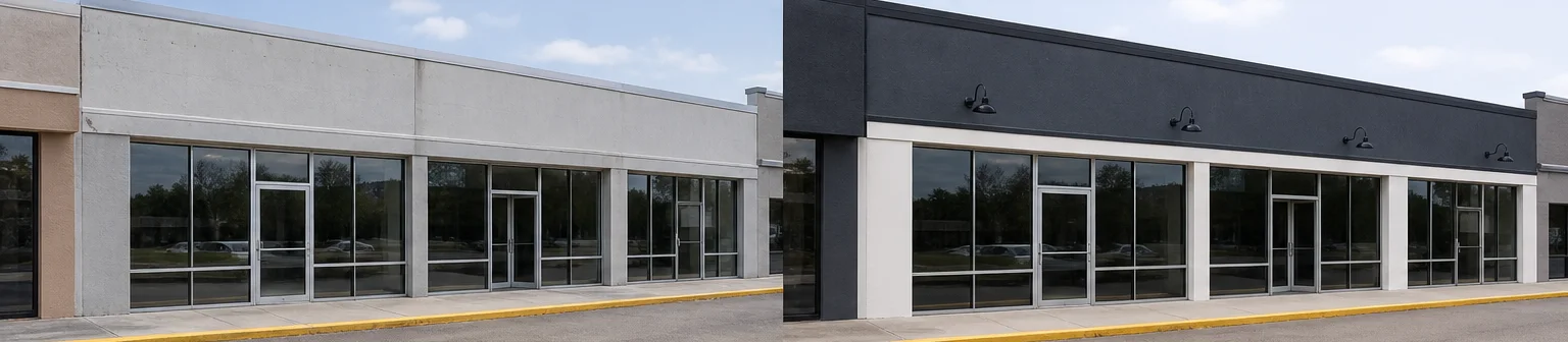 Three visual before-and-after examples of commercial painting, example 2