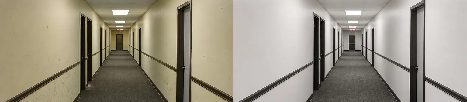 Three visual before-and-after examples of commercial painting, example 3