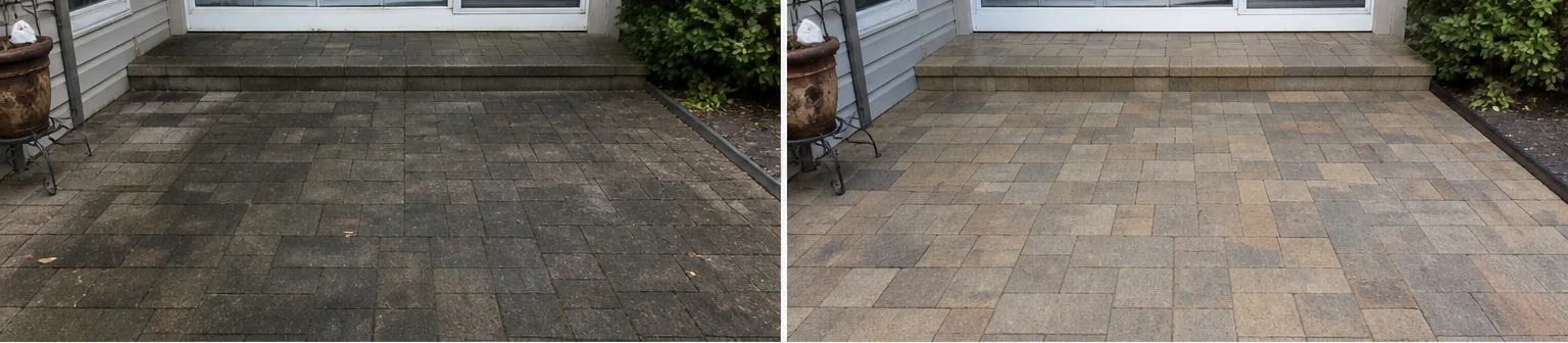 Three visual before-and-after examples of concrete cleaning, example 2