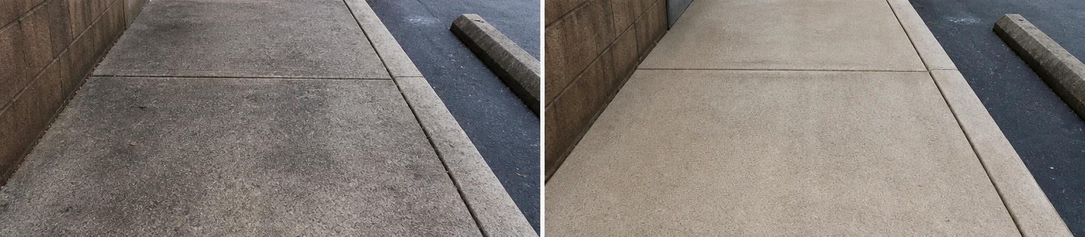 Three visual before-and-after examples of concrete cleaning, example 3