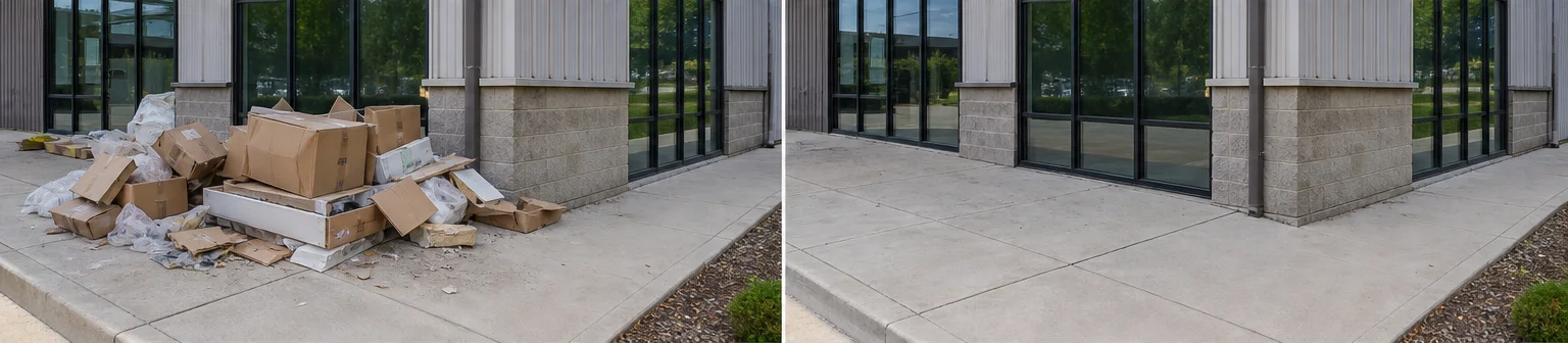 Three visual before-and-after examples of construction debris removal, example 2