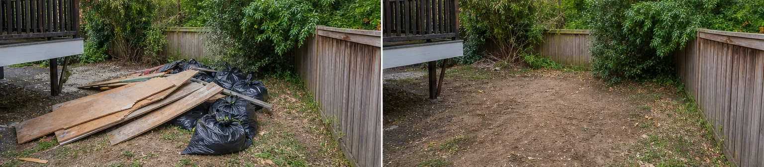 Three visual before-and-after examples of construction debris removal, example 3