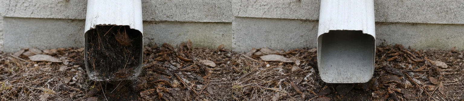 Three visual before-and-after examples of gutter cleaning, example 3