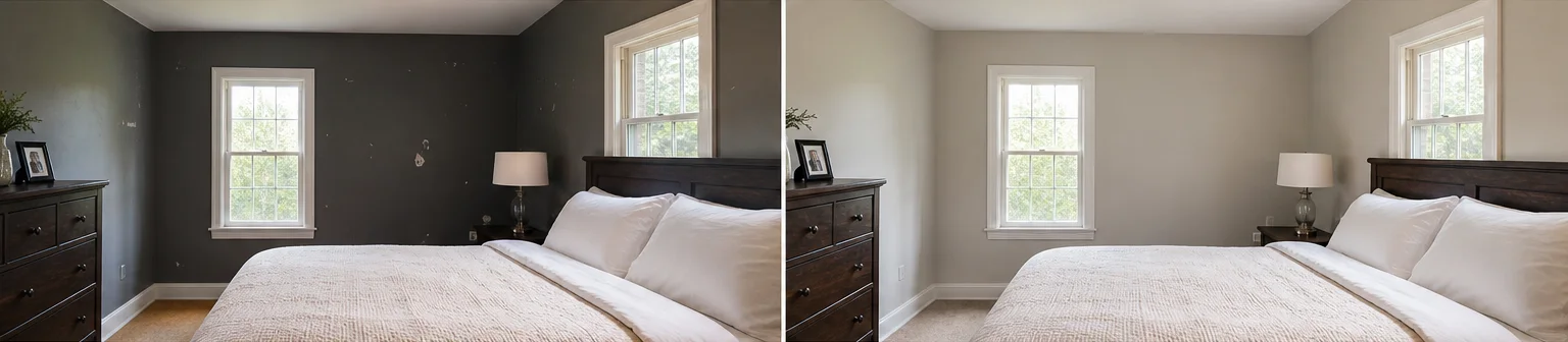 Three visual before-and-after examples of interior painting, example 2