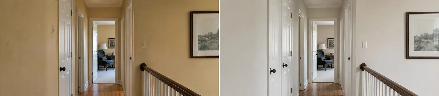 Three visual before-and-after examples of interior painting, example 3