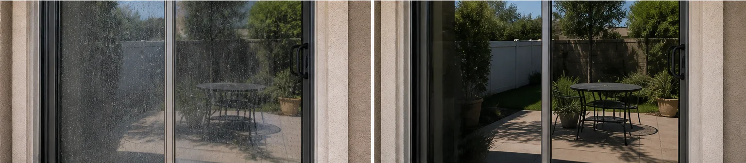Three visual before-and-after examples of window cleaning, example 2